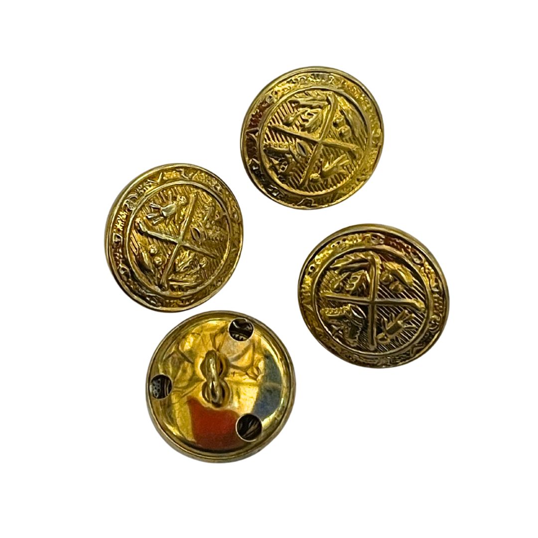 15mm Gold Metal Buttons with Wire Shank, Pack of 4