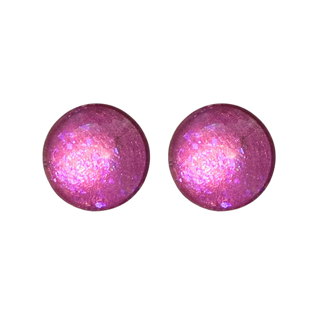 16mm Hand Painted Round Domed Glass Cabochon Hologram Pink