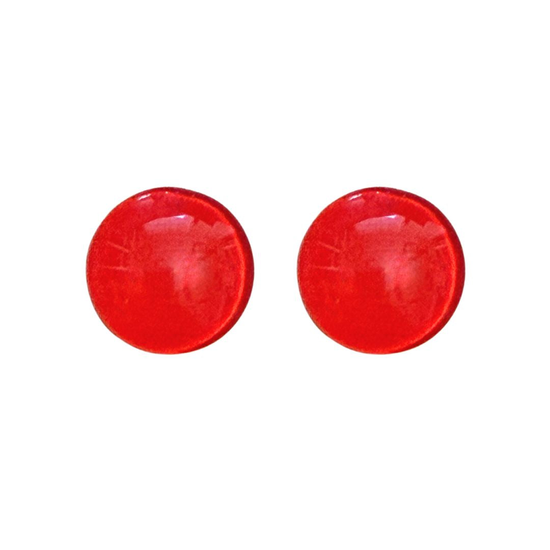 16mm Hand Painted Round Domed Glass Cabochon Opaque Red