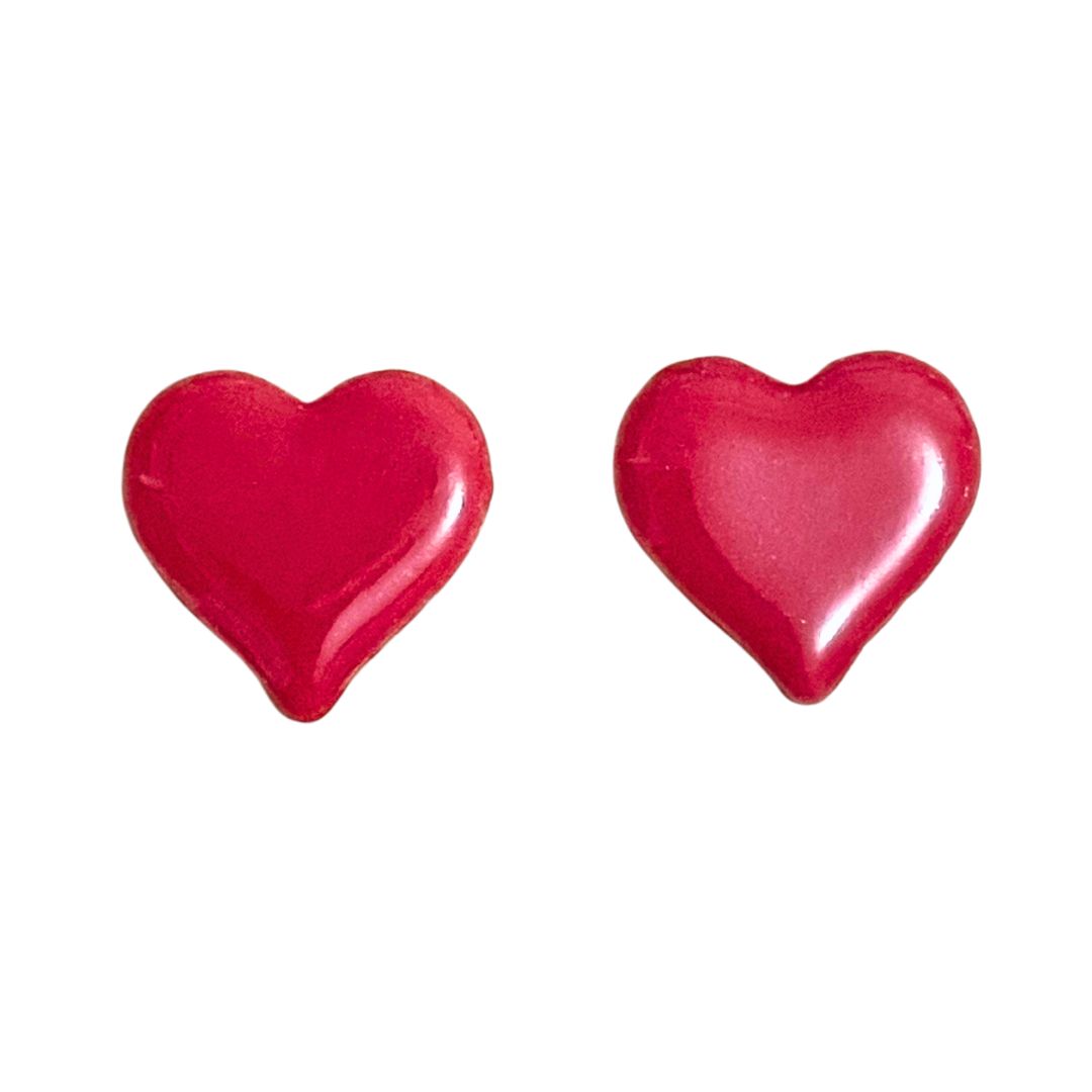 19mm Red Glossy Ceramic Heart Cabochons, set of 2
