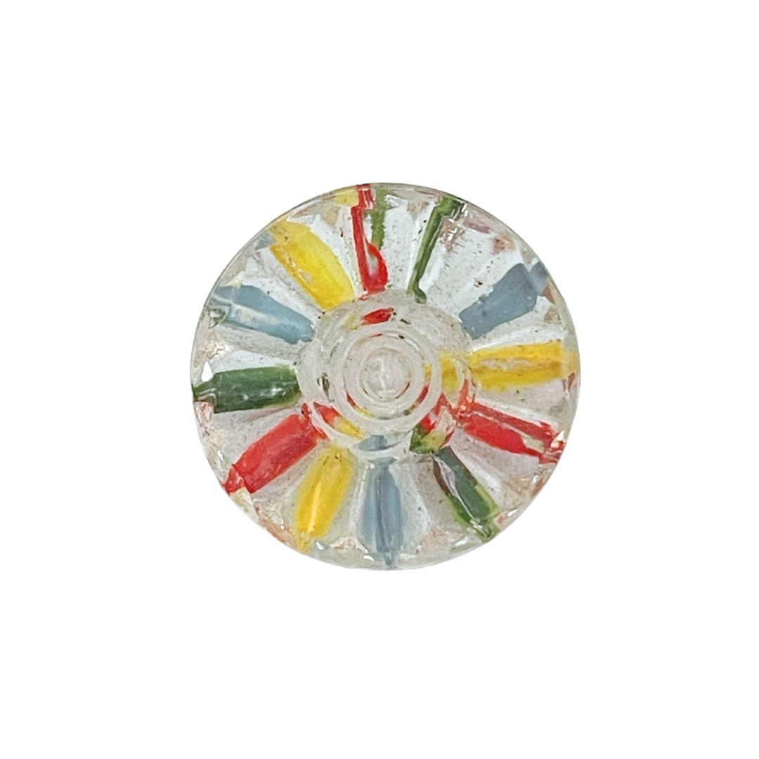 22mm Round Clear Glass Button, With Rainbow Markings, pack of 1