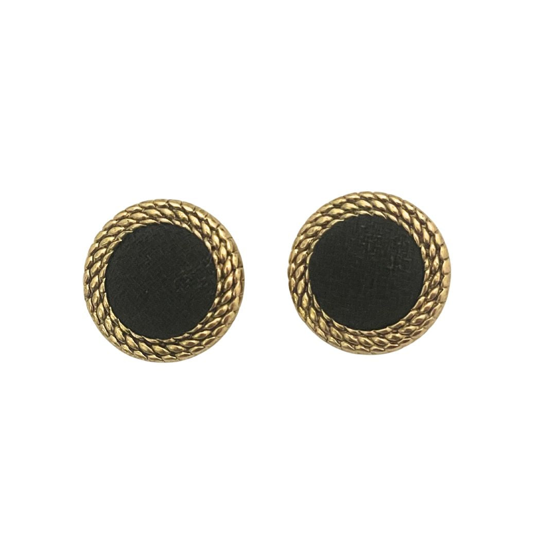 22mm Round Gold with Black Fabric Centre, Buttons, pack of 2