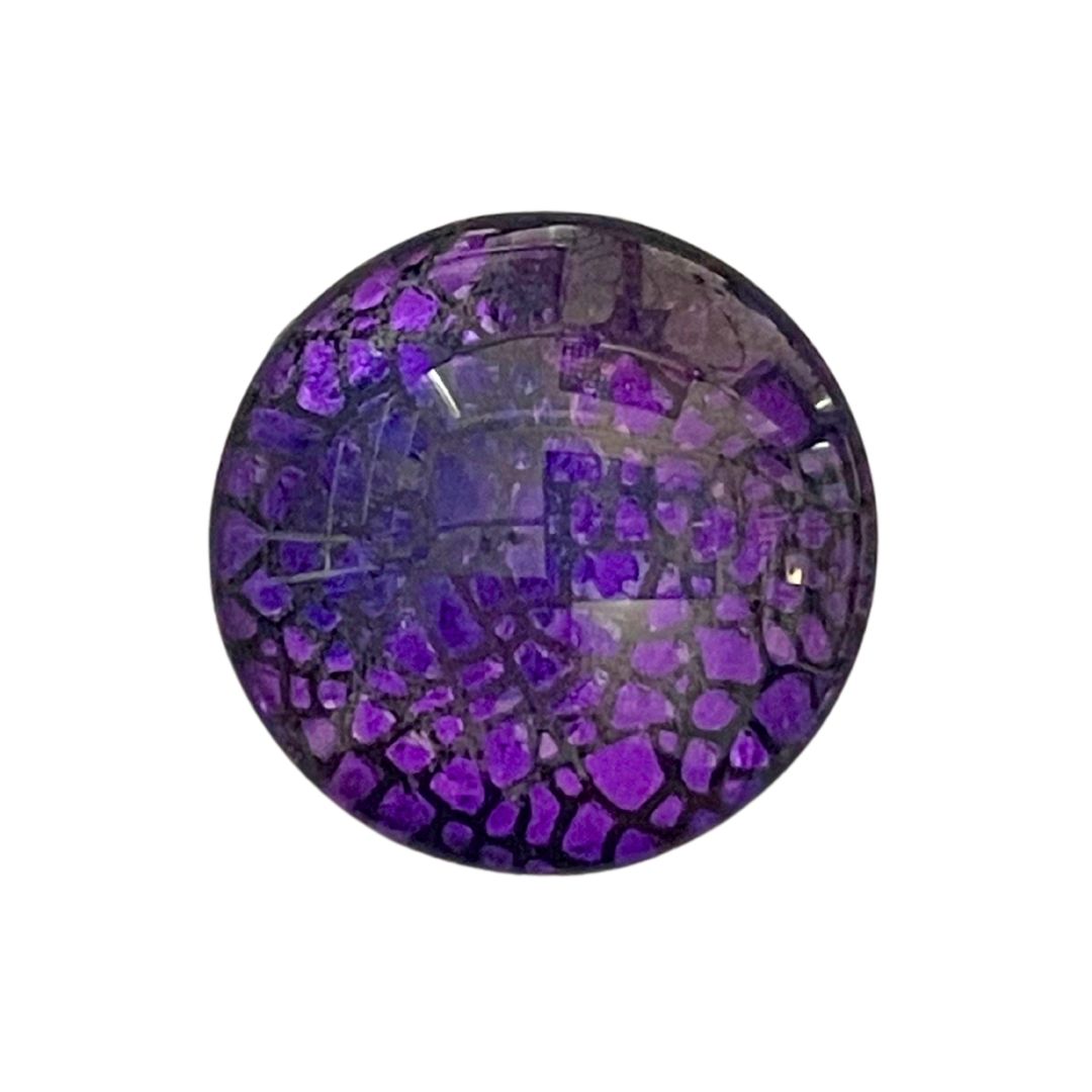 25mm Round Domed Glass Cabochon Purple Crackle