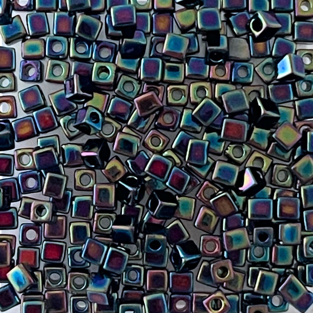 3mm Miyuki Cube Bead Opaque Black AB