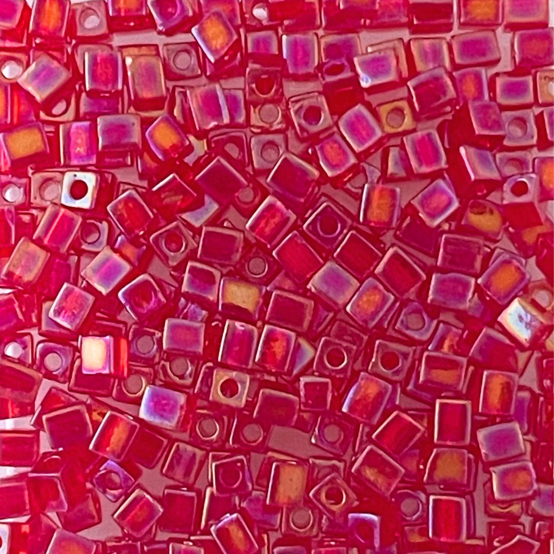 3mm Miyuki Cube Bead Transparent Ruby Red AB