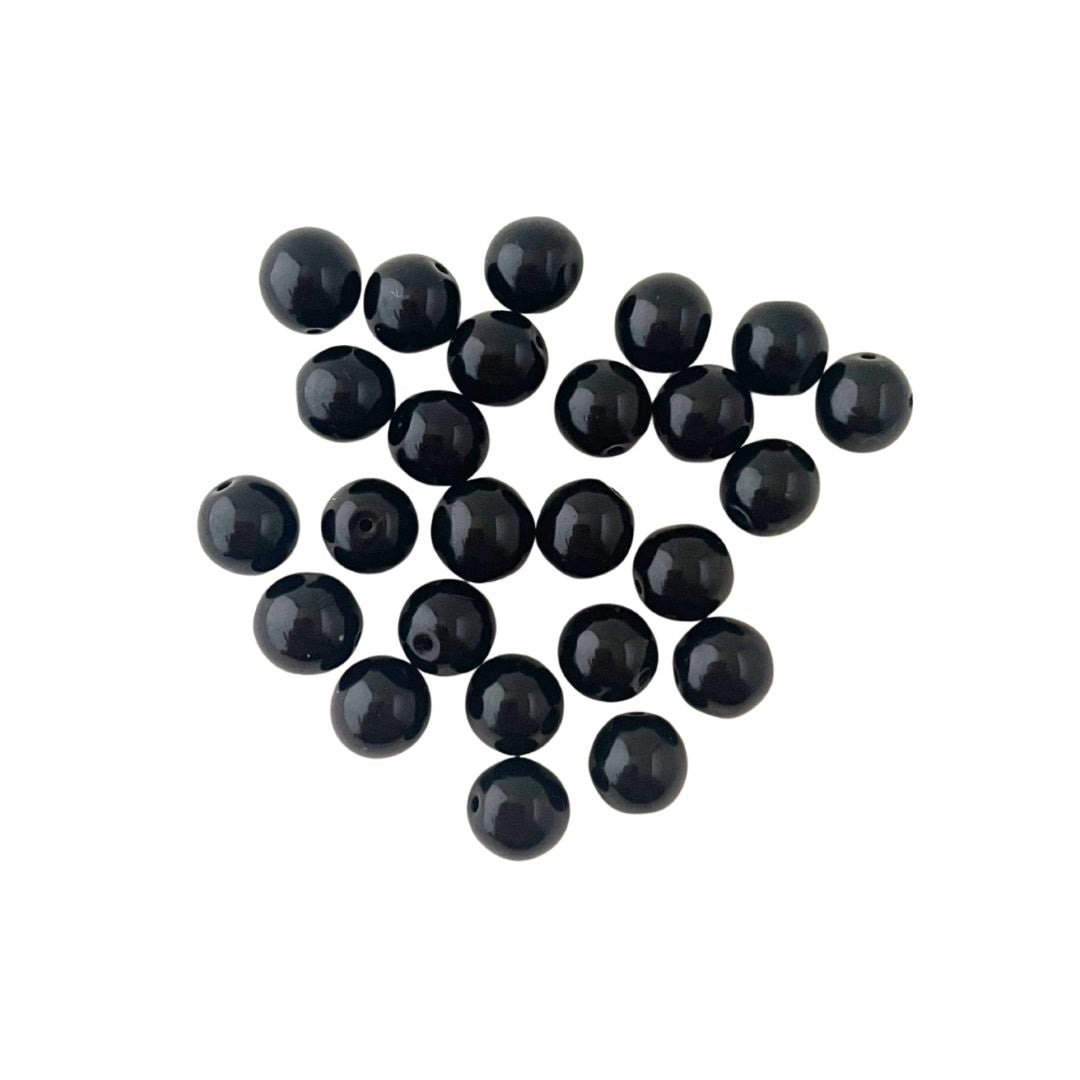8mm Czech Glass Round Bead Opaque Black