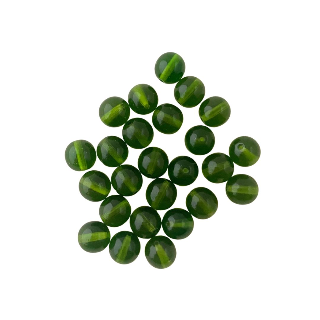 8mm Czech Glass Round Bead Transparent Olive