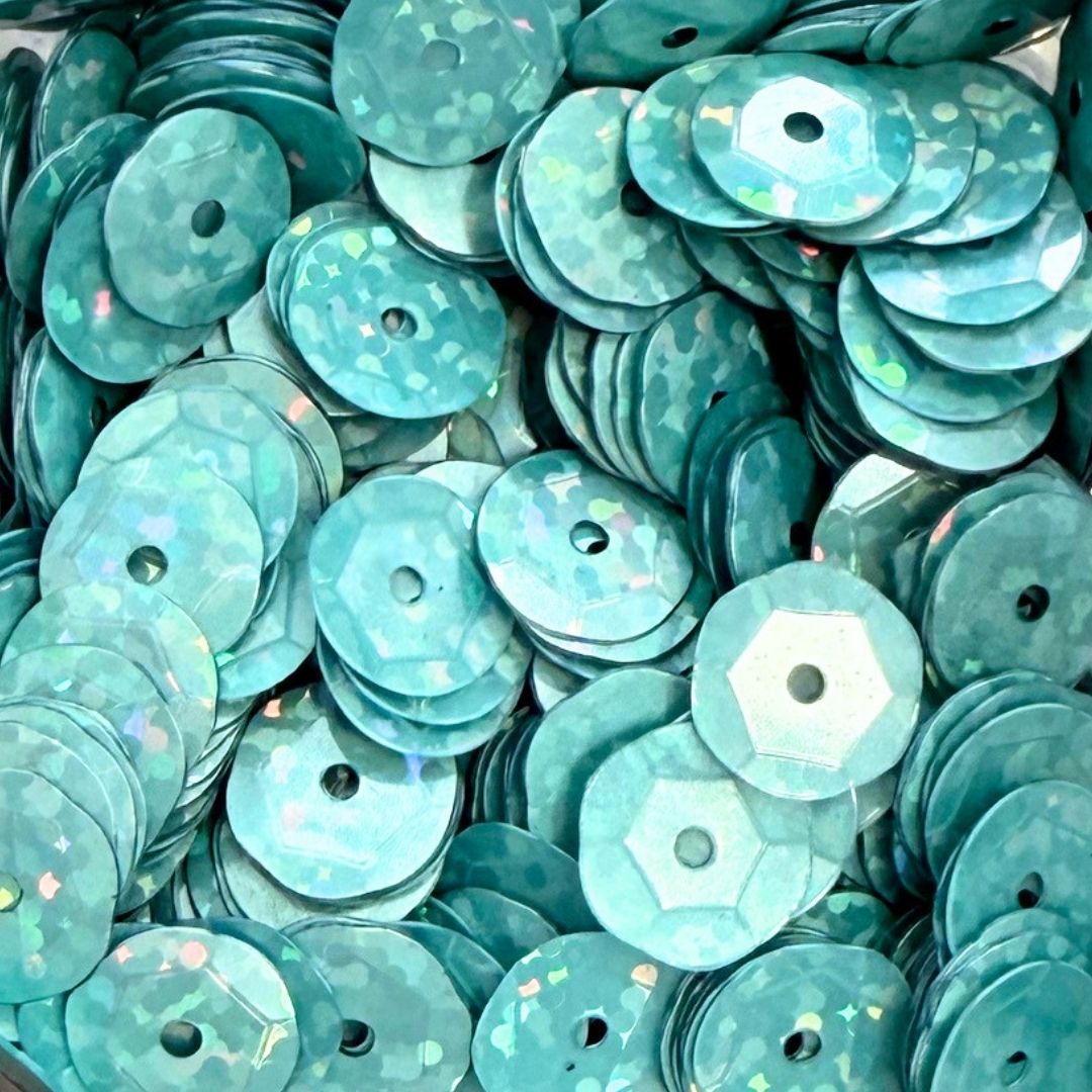 9mm Round Cup Shaped Sequins - Hologram Aqua