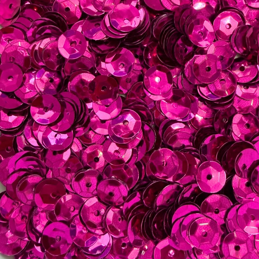 9mm Round Cup Shaped Sequins - Metallic Hot Pink