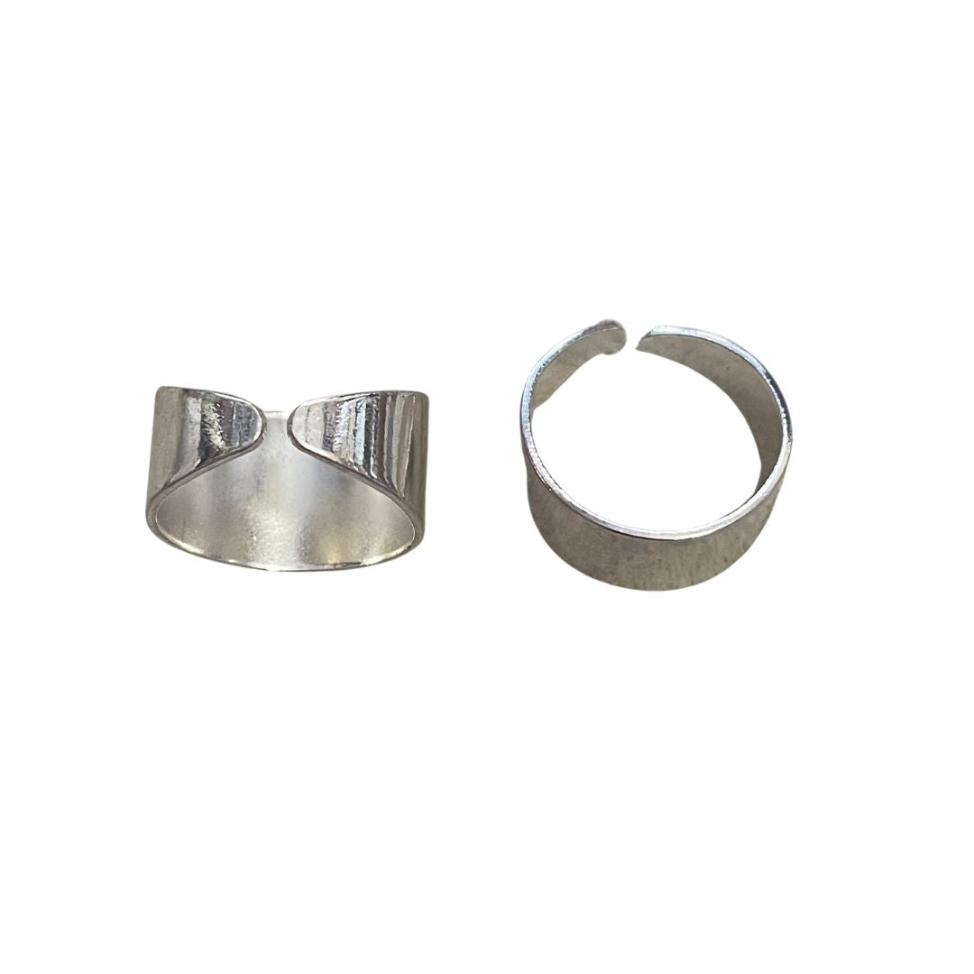 Adjustable Ring Blank, Smooth and Wide Silver