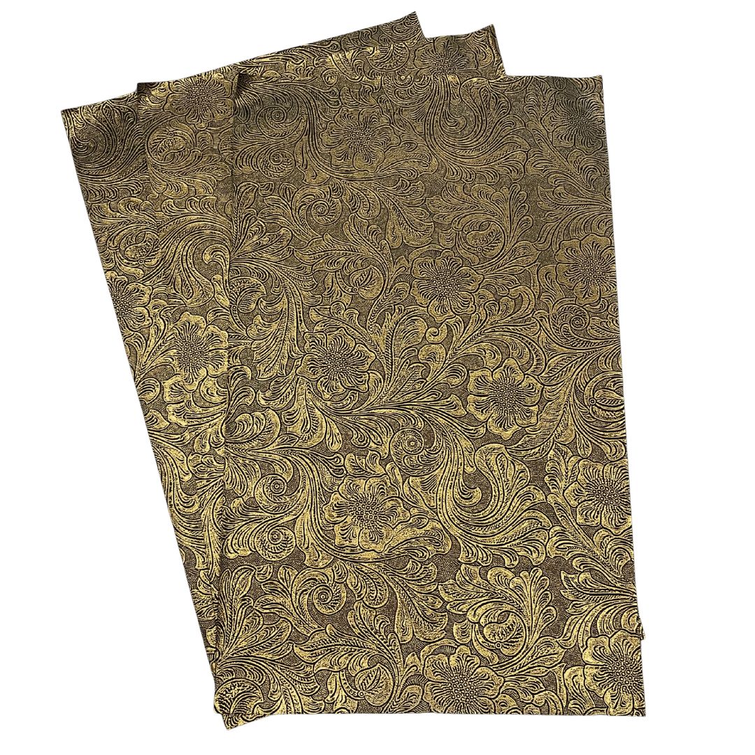 Antique Gold Textured Faux Leather Sheet, Embossed Swirls Pattern