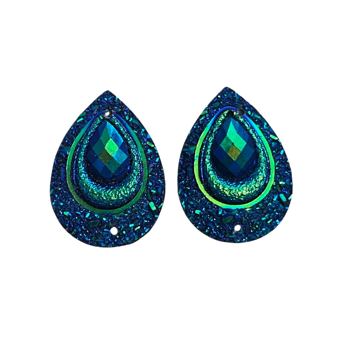 Blue Peacock Feather Resin Druzy Cabochon 18x24mm