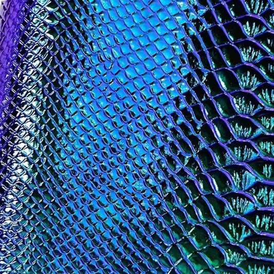 Blue & Green Holographic Snake Embossing PU Faux Leather Sheet