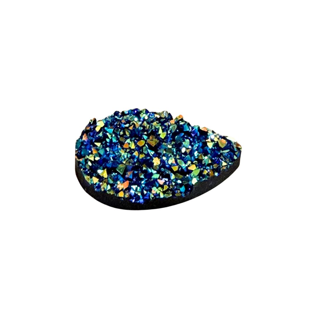 Blue and Gold Resin Druzy Flat Back Cabochon 18x25mm Adhesive backed