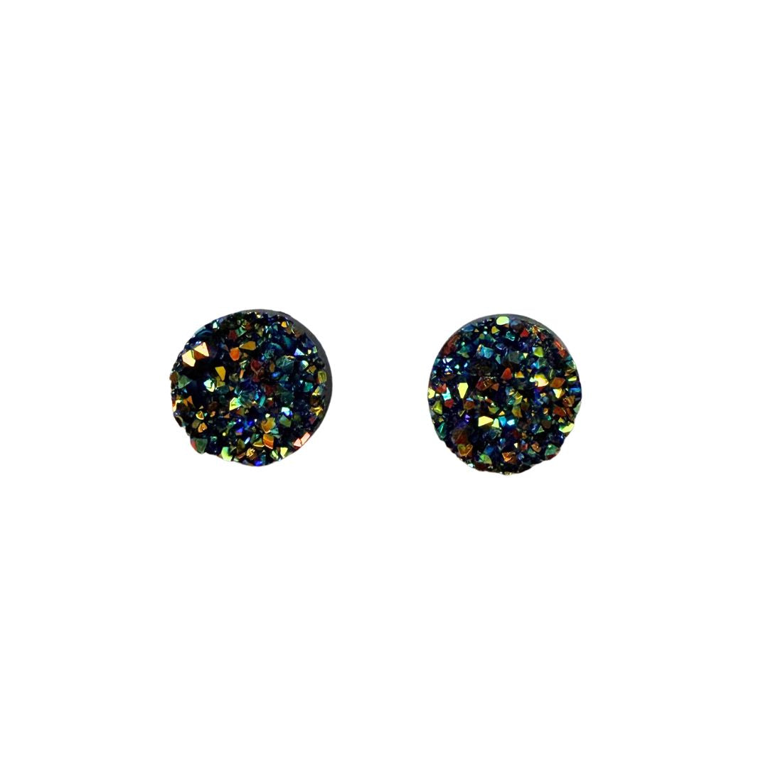 Blue and Gold Round Resin Druzy Flat Back Cabochon 12mm Adhesive backed