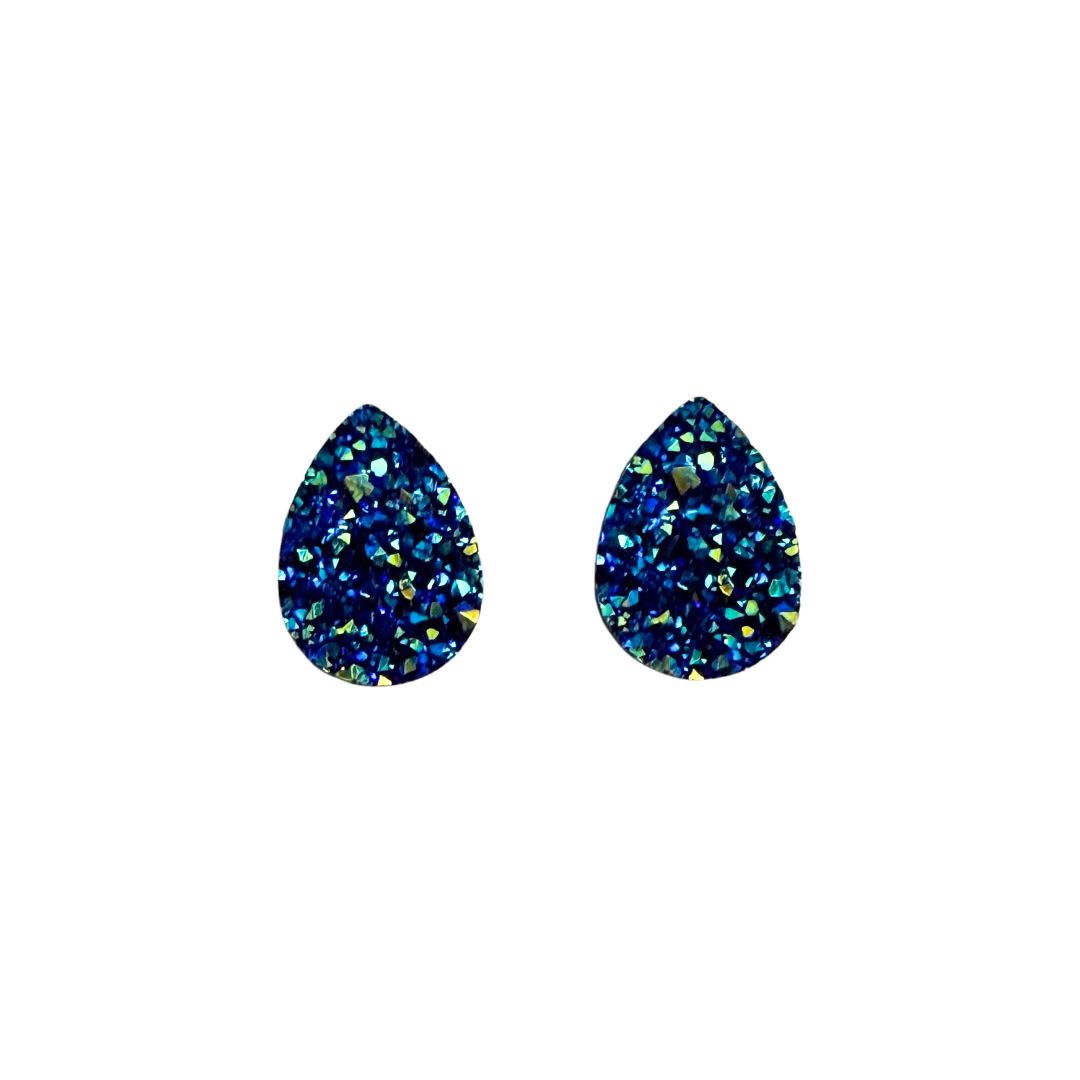 Blue and Green Resin Druzy Drop Flat Back Cabochon 10x14mm Adhesive backed