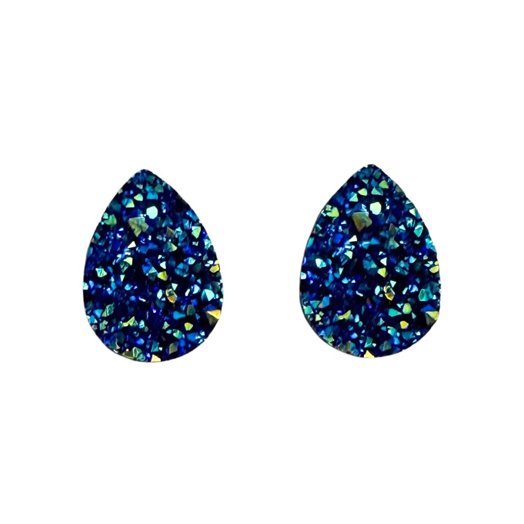 Blue and Green Resin Druzy Drop Flat Back Cabochon 13x18mm Adhesive backed