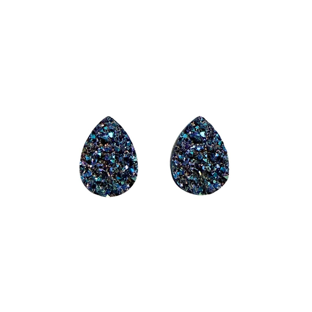 Blue and Purple Resin Druzy Drop Flat Back Cabochon 10x14mm Adhesive backed