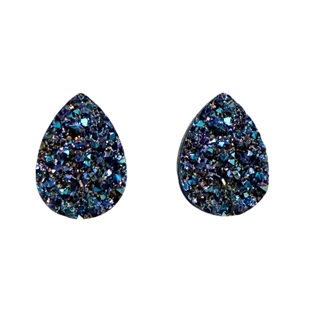 Blue and Purple Resin Druzy Drop Flat Back Cabochon 13x18mm Adhesive backed