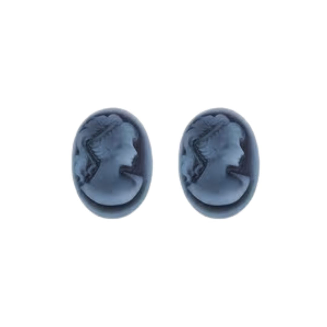 Cameo Lady Face Silhouette Flat Back Oval Cabochon 18x13mm Grey, set of 2