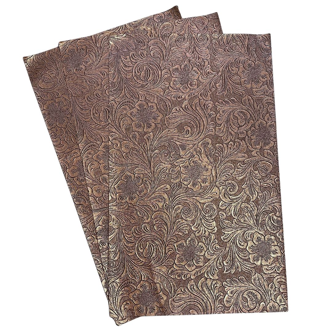 Copper Textured Faux Leather Sheet, Embossed Swirls Pattern