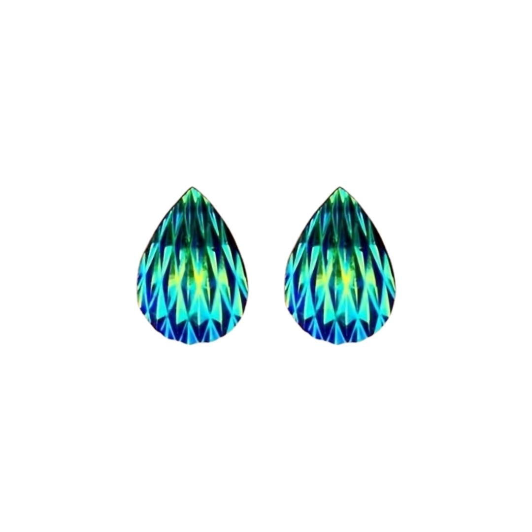 Drop shaped 14x10mm Geometric Resin Cabochon Peacock Blue