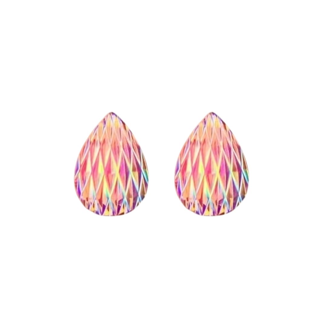 Drop shaped 14x10mm Geometric Resin Cabochon Pink