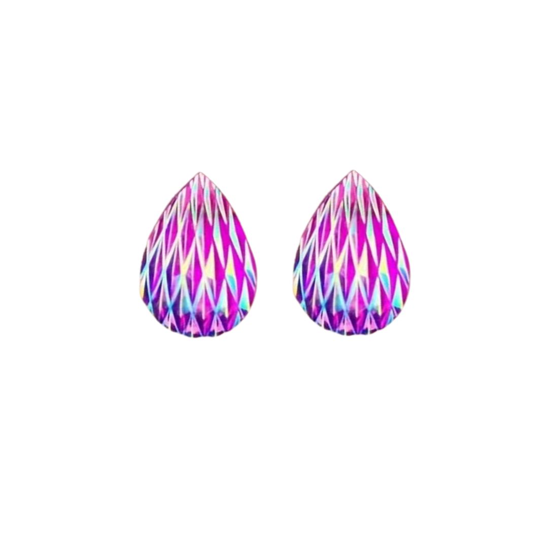 Drop shaped 14x10mm Geometric Resin Cabochon Purple AB