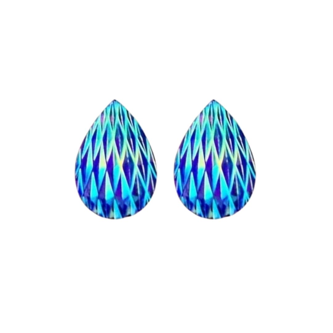 Drop shaped 14x10mm Geometric Resin Cabochon Sapphire AB