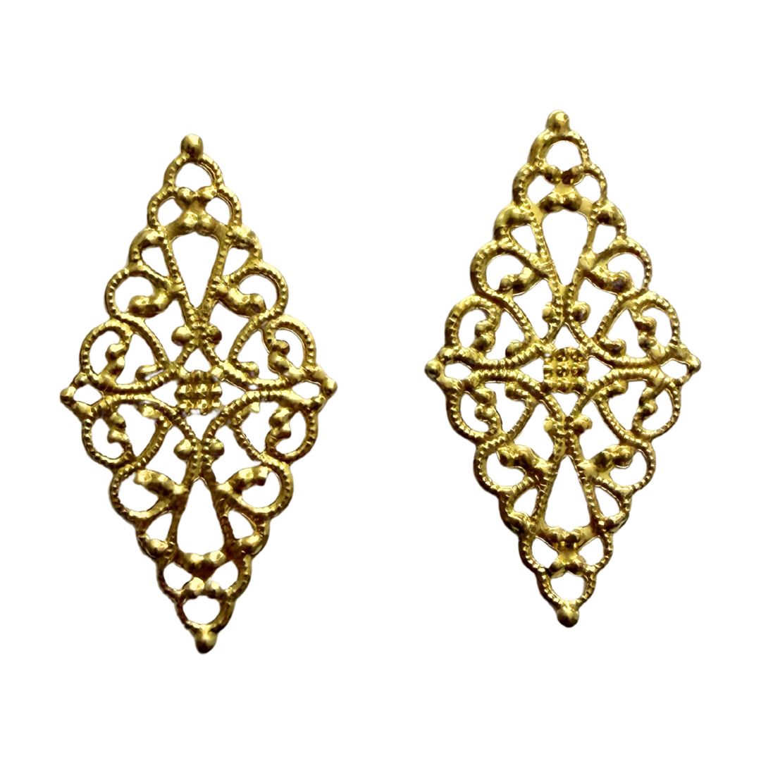 Filigree Findings Diamond Shape with Swirls 50x30mm Gold