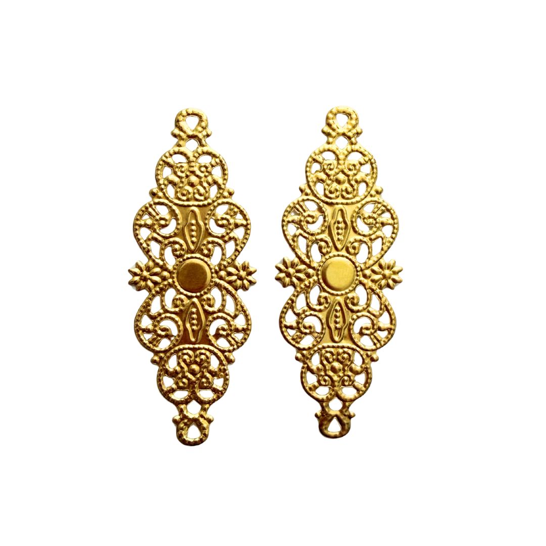 Filigree Findings Swirl With Flowers 62x25mm Gold