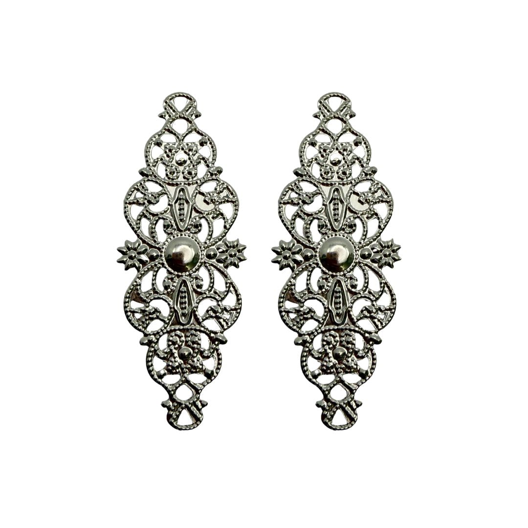 Filigree Findings Swirl With Flowers 62x25mm Silver