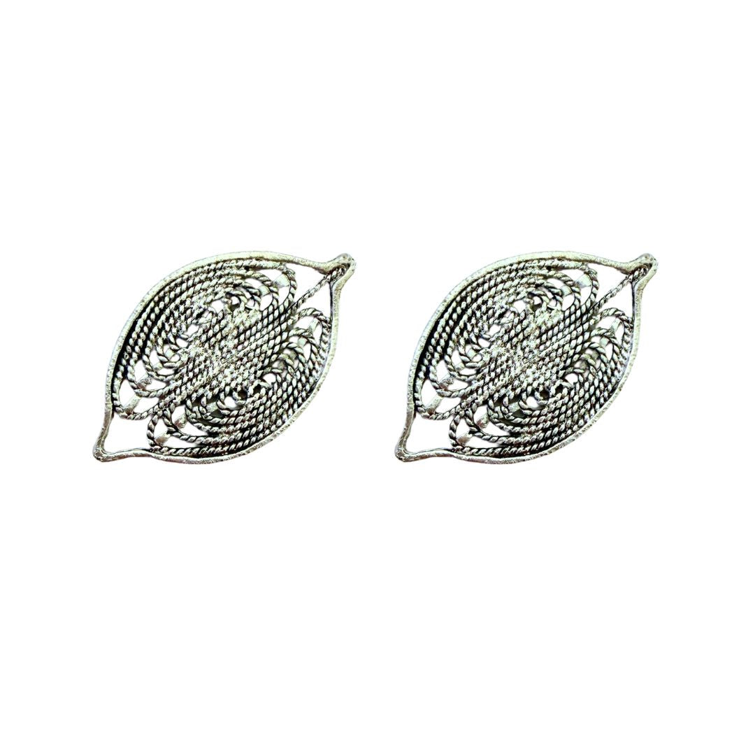Flat Metal Leaf made from coiled wire 19x30mm, Antique Silver