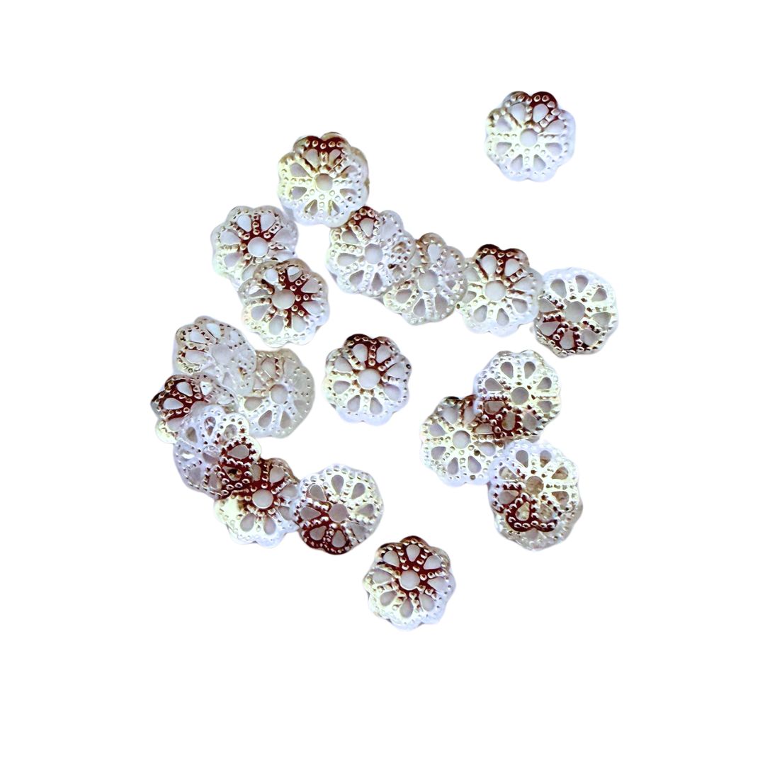 Flower Shaped Bead Caps 6mm Round Bright Silver