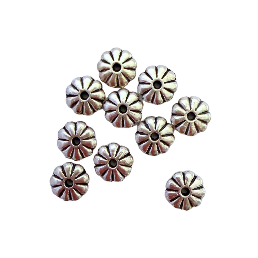 Flower Spacer Bead 8mm Round, Silver