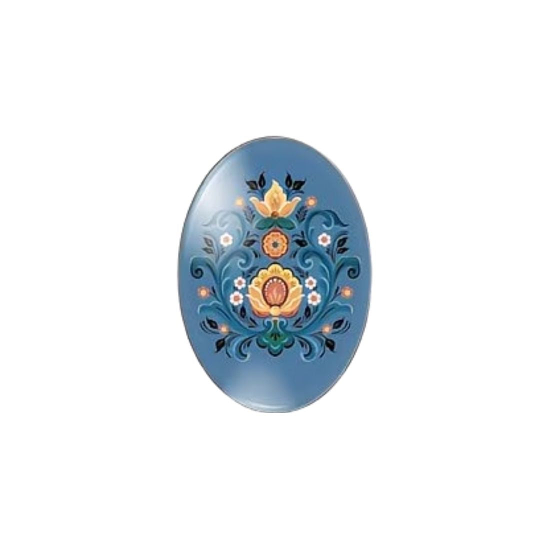 Folk Art Cabochon 25x18cm Dusty Blue with Yellow Flowers