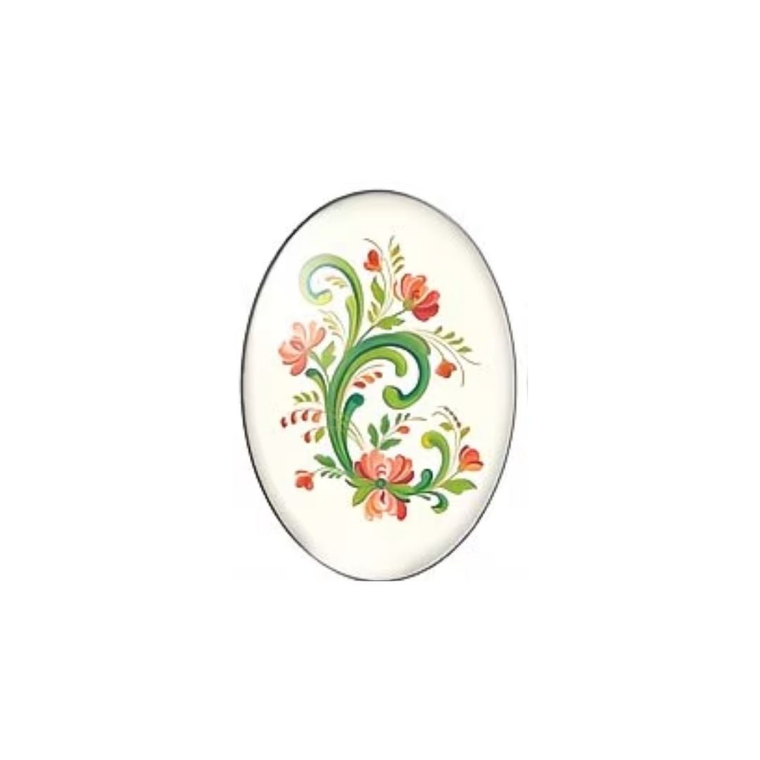 Folk Art Cabochon 25x18cm White with Swirl Flowers