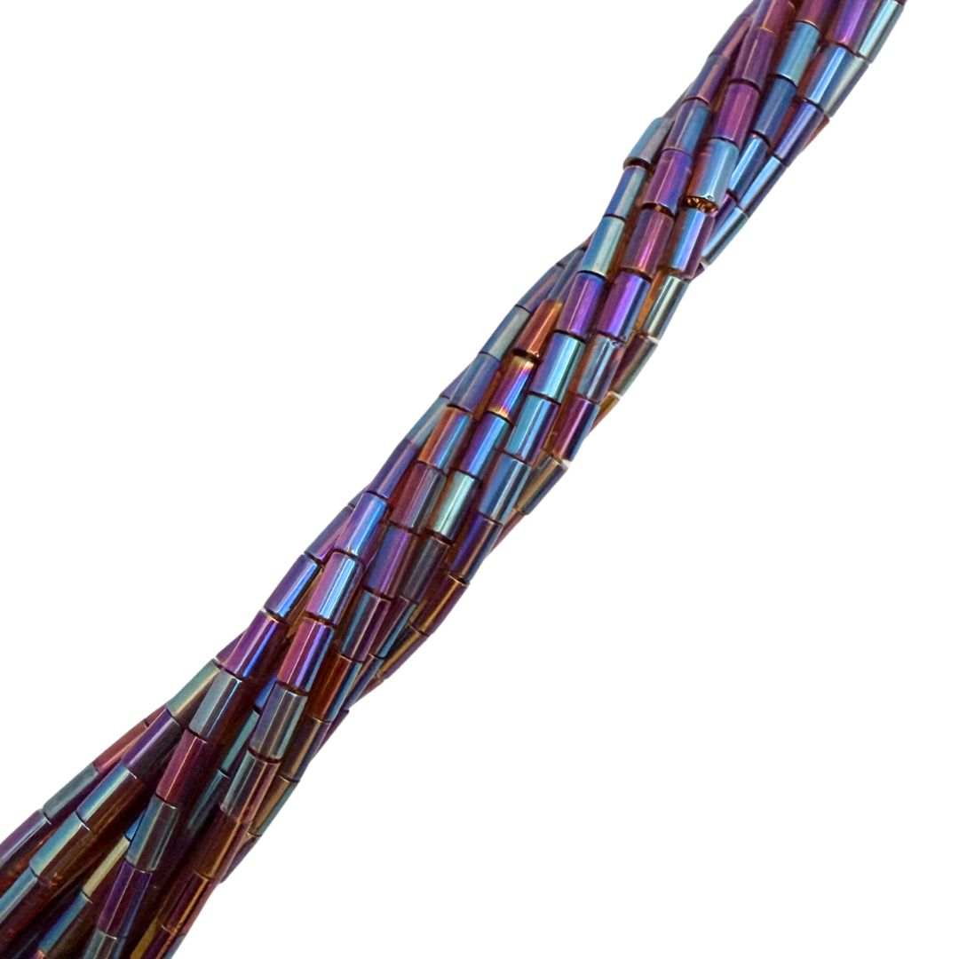 Glass Bead Tube Shaped Spacer 5x3mm Transparent Metallic Purple Rainbow