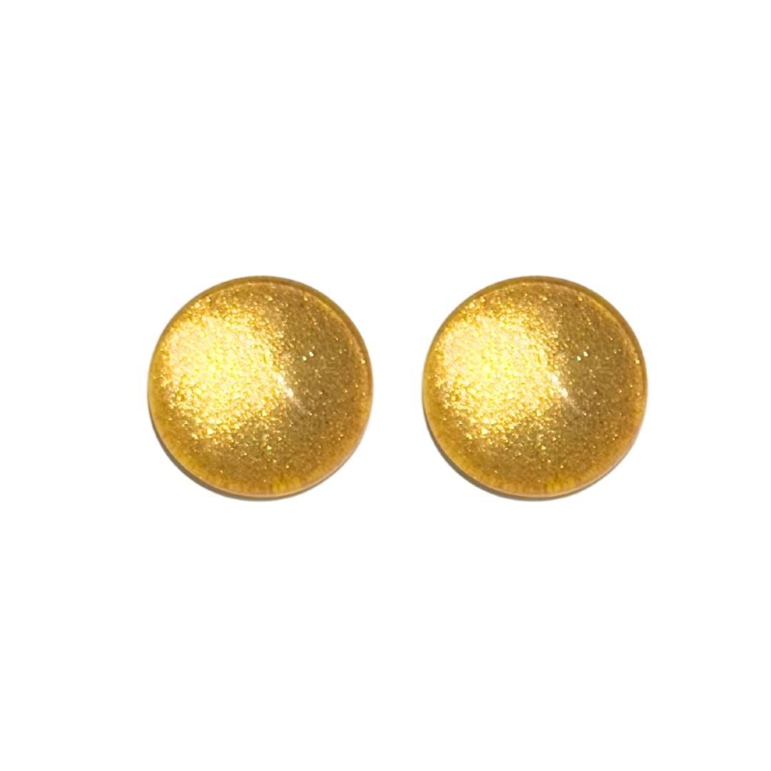 16mm Hand Painted Round Domed Glass Cabochon Glittery Gold