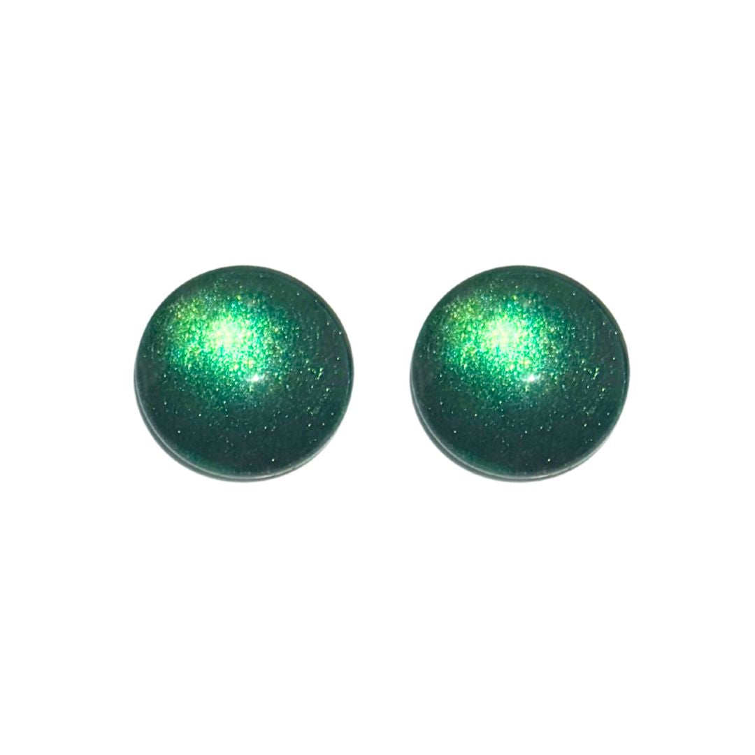 16mm Hand Painted Round Domed Glass Cabochon Glittery Emerald