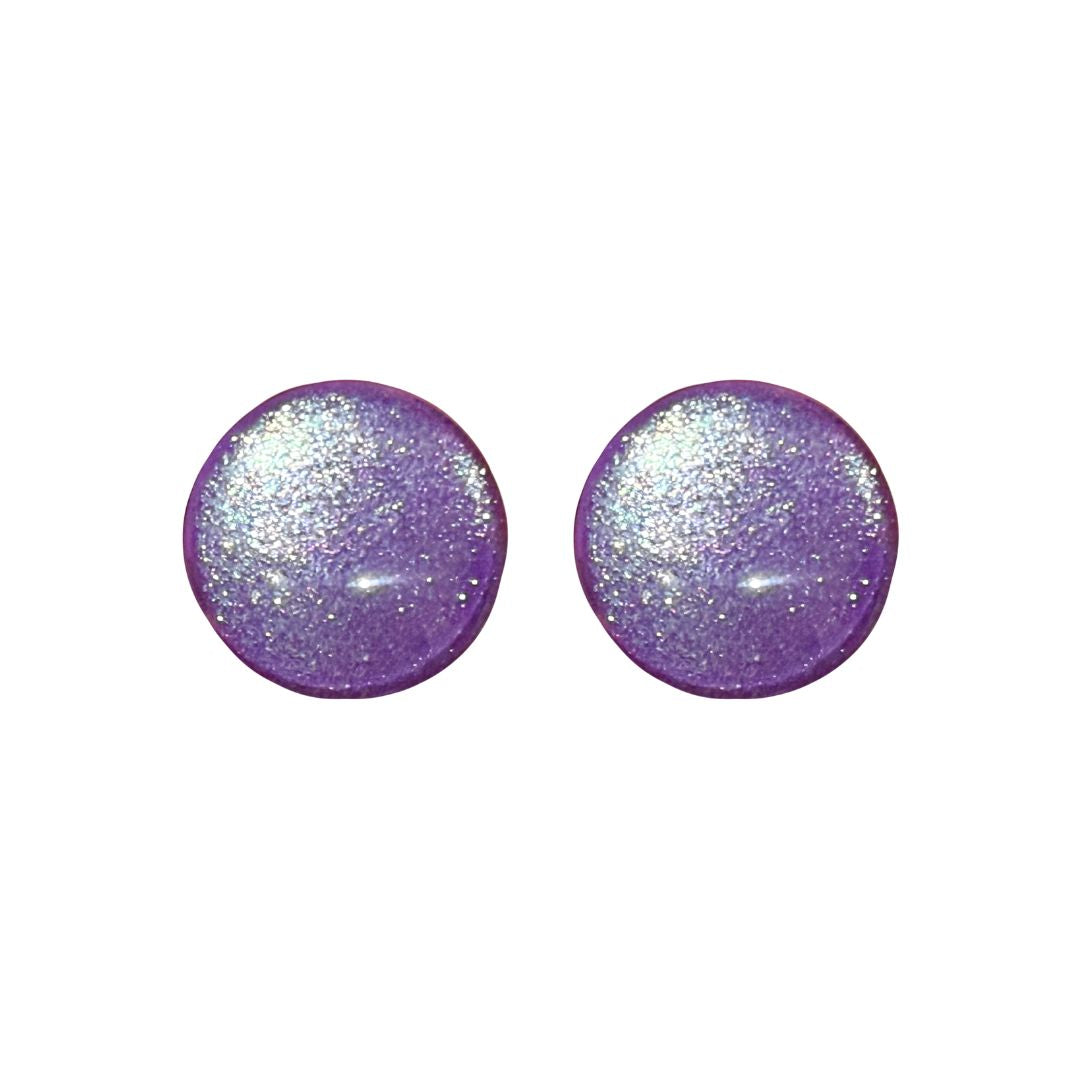 16mm Hand Painted Round Domed Glass Cabochon Glittery Mauve