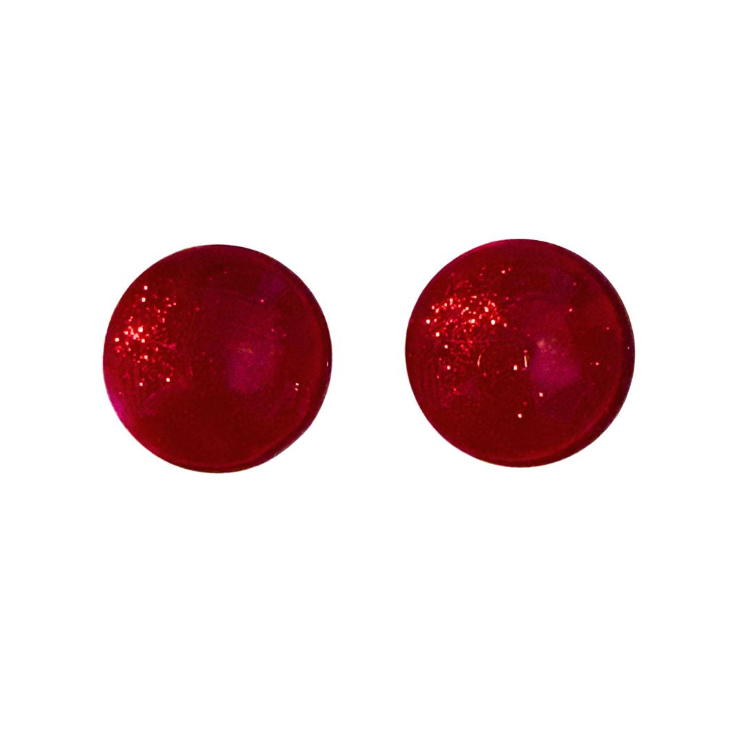 16mm Hand Painted Round Domed Glass Cabochon Glittery Red