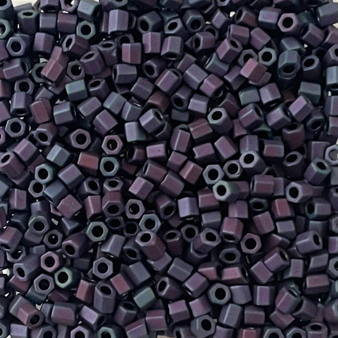 Hex Shaped Miyuki Seed Bead Size 8 Matte Metallic Purple Blue