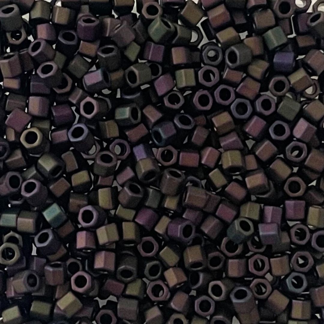 Hex Shaped Miyuki Seed Bead Size 8 Matte Metallic Purple Green