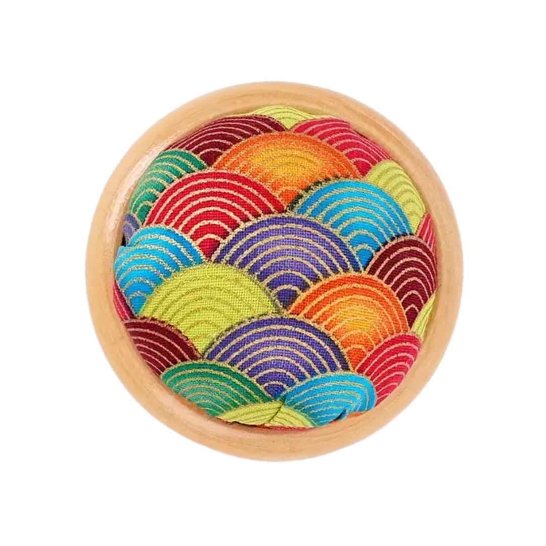 Pin Cushion Wooden Base Rainbow Waves