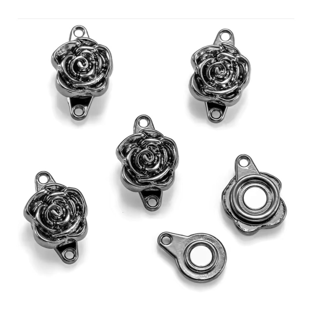 Magnetic Clasp Rose Flower 17x11mm Gunmetal