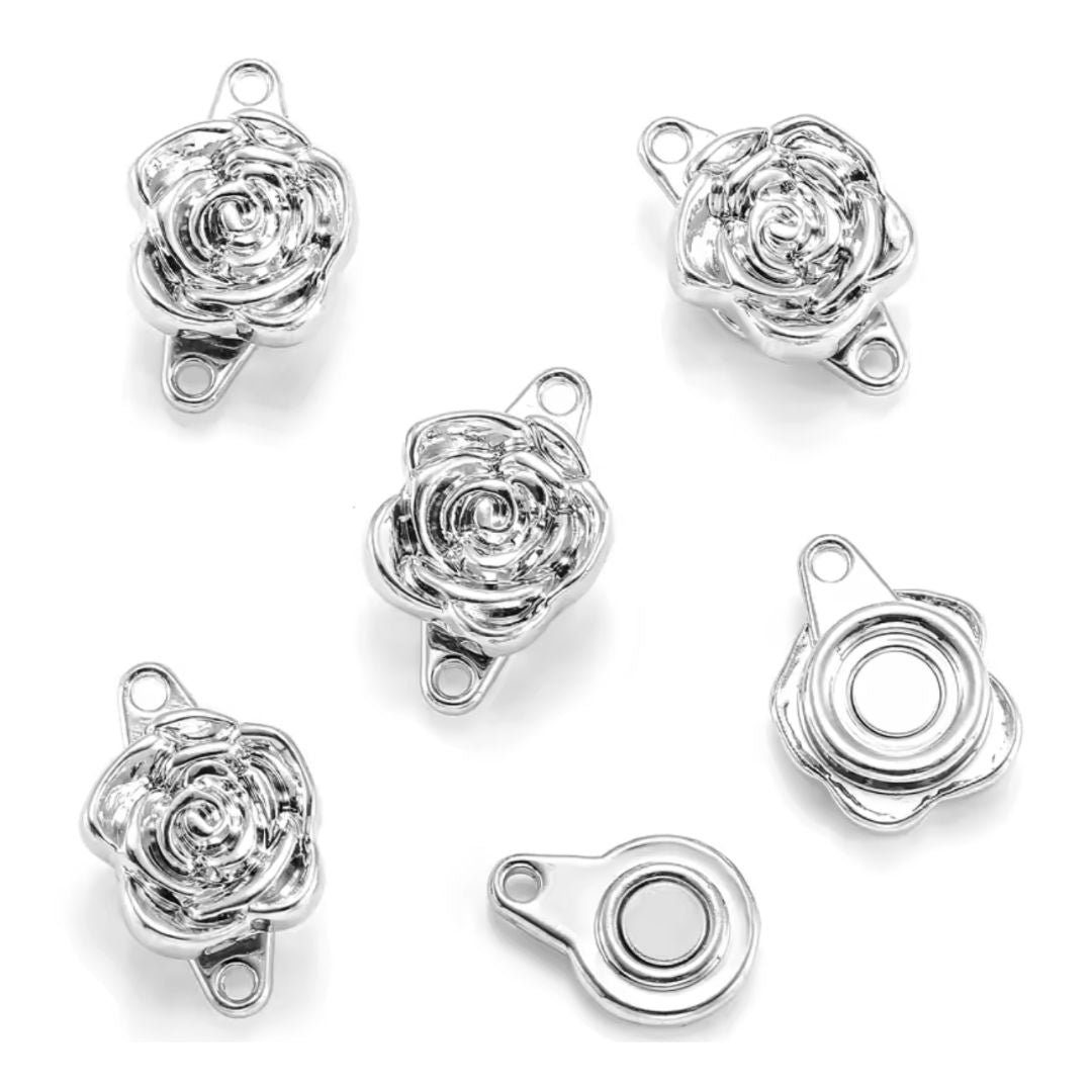 Magnetic Clasp Rose Flower 17x11mm Silver
