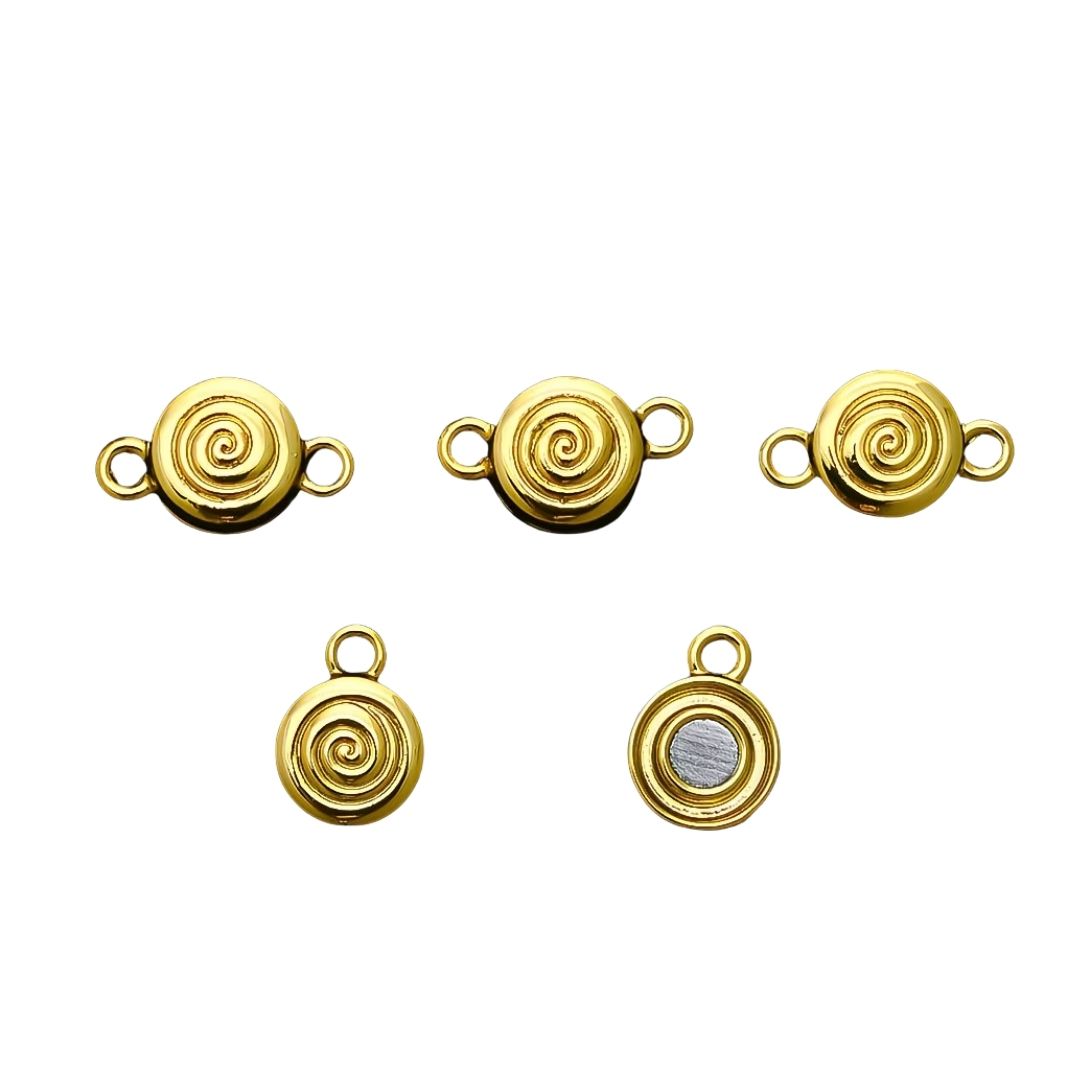 Magnetic Clasp Swirl Round 15x8mm Gold
