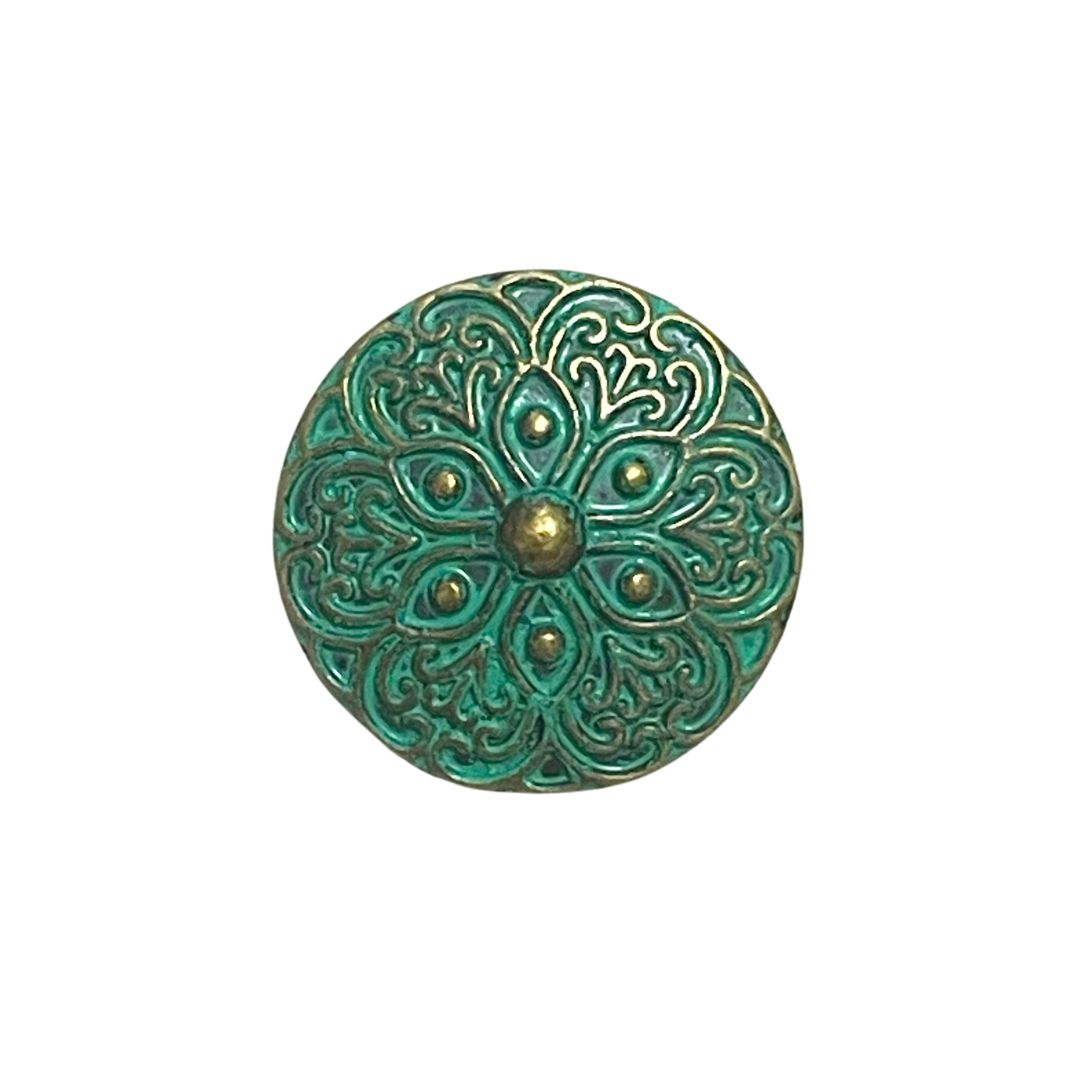 Metal Button with Embossed Swirl Flower 17mm Gold Patina