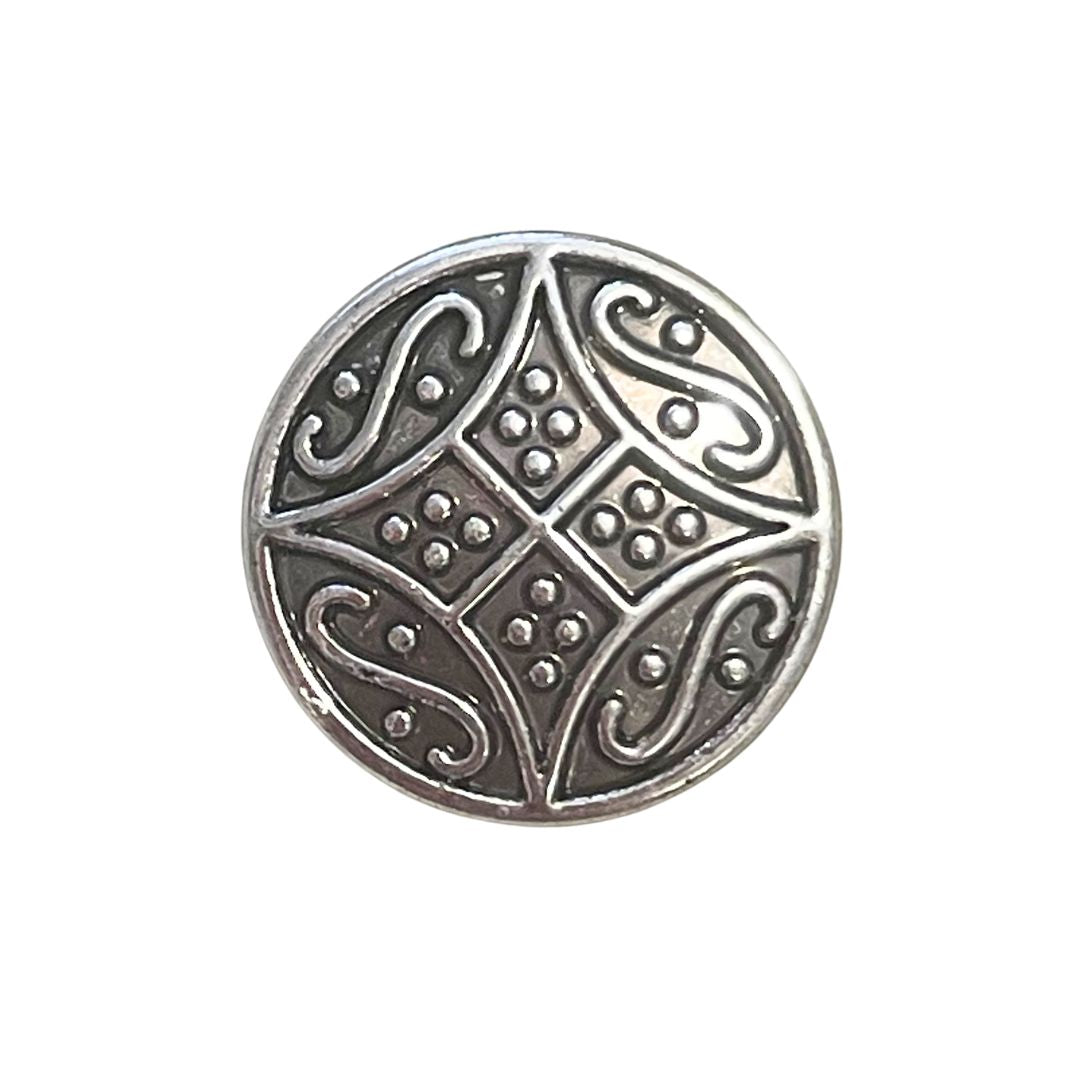 Metal Button with Embossed Diamond 21mm Antique Silver